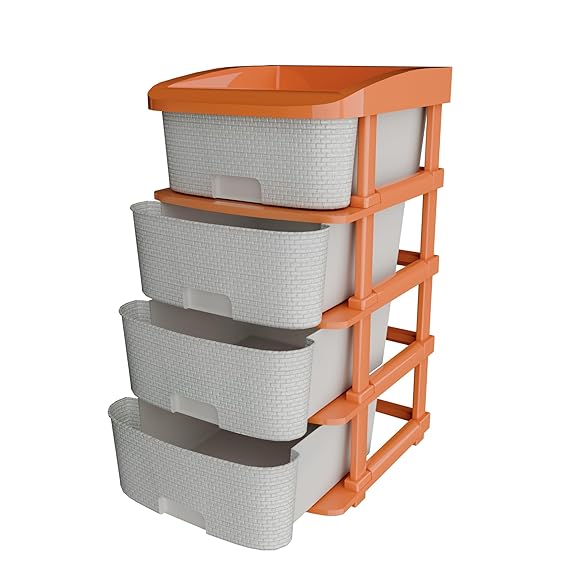 Plastic Modular Drawer Storage Chest Of Drawers Organizer Storage Box, Large Stomo Racks For Multipurpose Organizers | White | 4 Layer