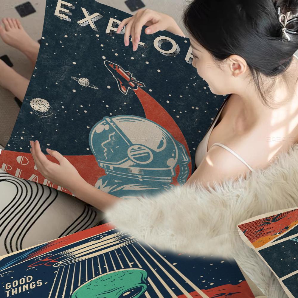 Art Painting Space Retro Alien Travel Landscape Cushion Cover Pillowcase Upholstery Sofa Throw Pillow Home Decor Pillowcas