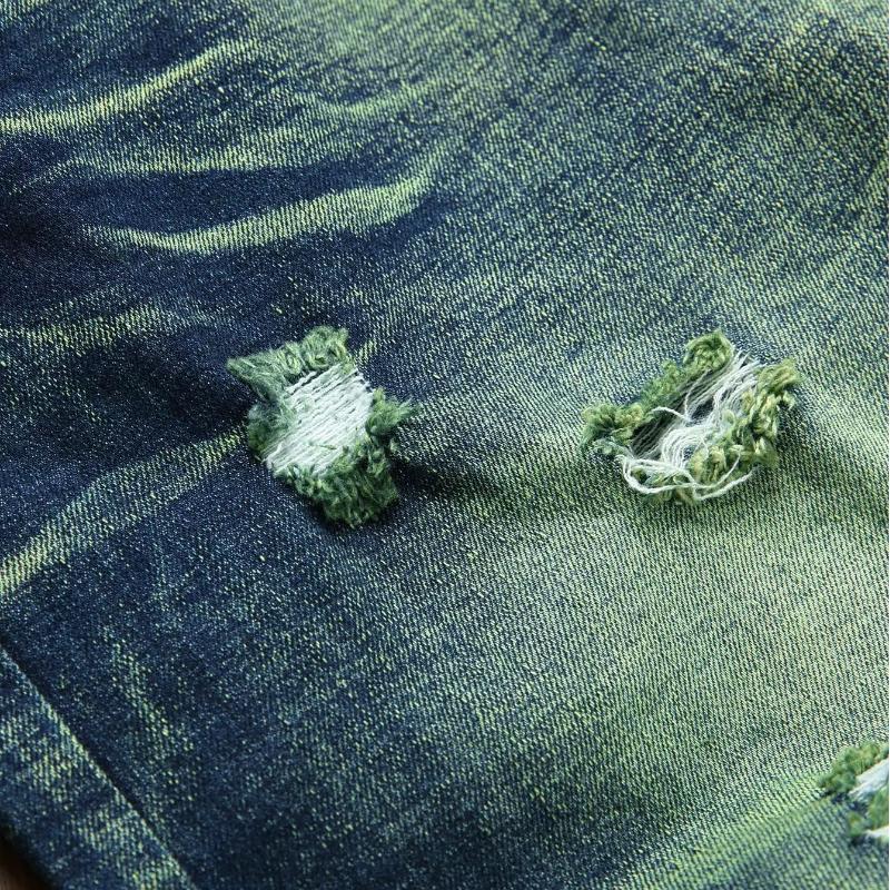 Pantalones vaqueros ajustados y rotos para jóvenes, ropa de calle, informales, personalizados, color verde océano, a la moda