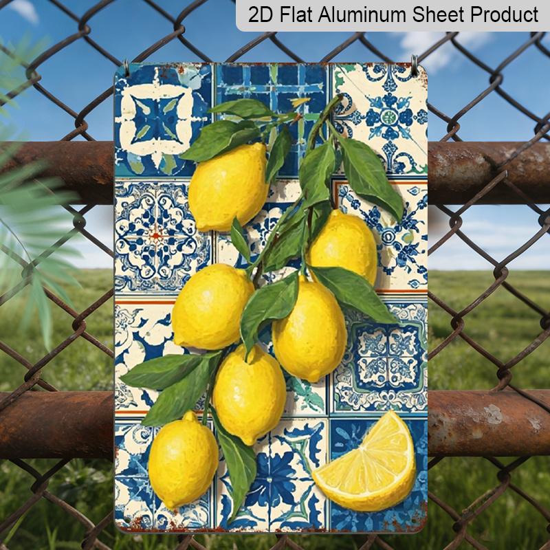 

2D Flat, Vintage Lemon Art Motif Aluminum Sign, 8*12 Inches Wall Decor for Living Room, Patio, Garage, Club, Restaurant, Cafe, for Man Cave - Modern 20*30cm