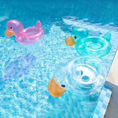 Carino anello da nuoto trasparente a forma di anatra per bambini, gonfiabile per il bagnetto dei bambini, galleggiante, con sedile, giocattoli per piscina
