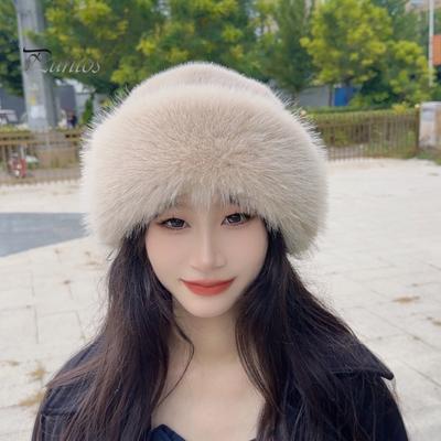 Cappello invernale da donna, spesso, in pelliccia sintetica, antivento, con ritenzione del calore, stile Mongolia, senza tesa, tinta unita, per ciclismo e sci all'aperto