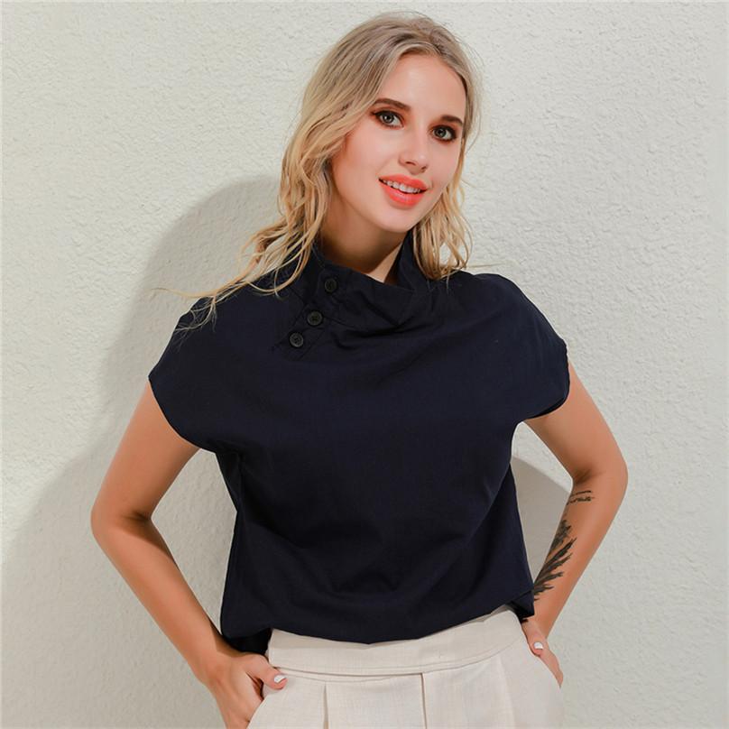 Hochwertiger Sommer Mode Damen Pullover Kurzarm Hemd Einfarbig Geknöpft Lässig Locker Oberteil