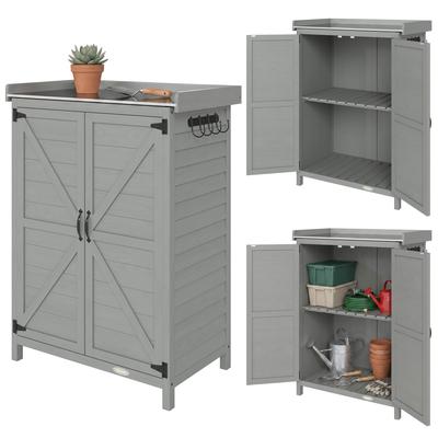 Wooden Garden Shed, Garden Tool Storage Shed with Shelf and Side Hooks, 71.5 X 39 X 95 Cm, Grey