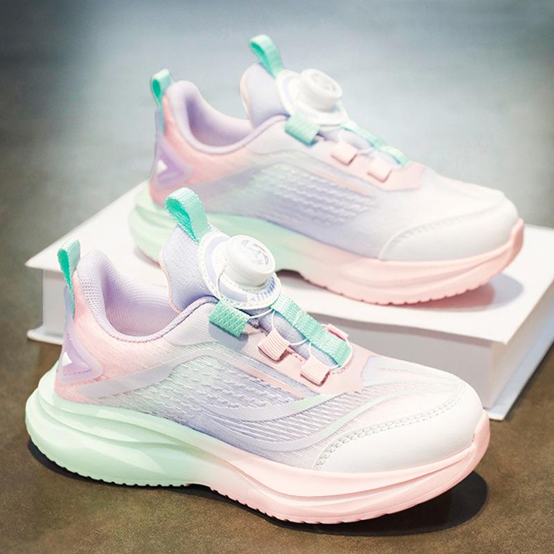Girls' Sports Shoes Spring 2025 New Rotating Buckle Children's Shoes Medium and Large Children's Girls Mesh Breathable Dad Shoes