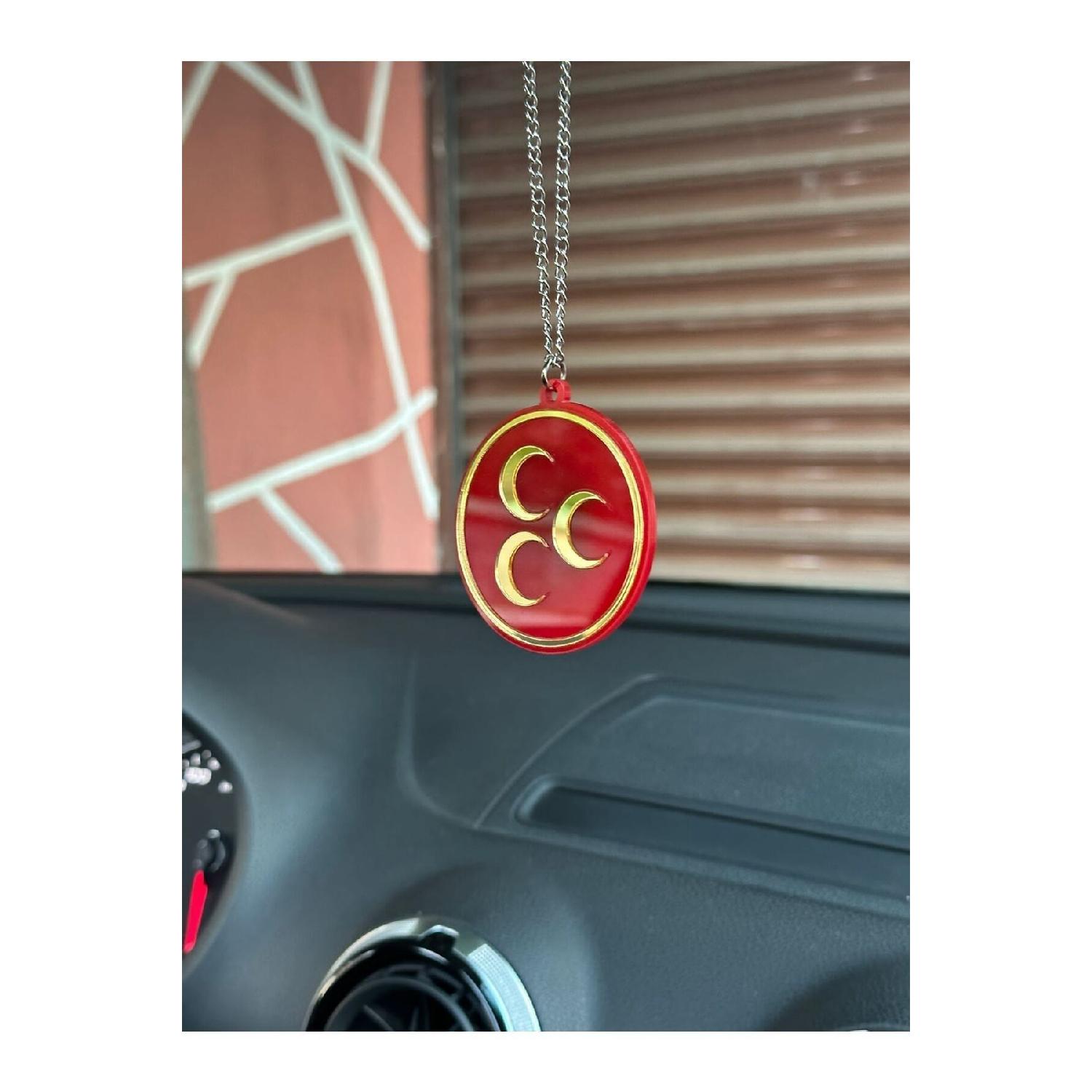 

Three Crescent Gray Wolf Rearview Mirror Ornament (red gold gray)