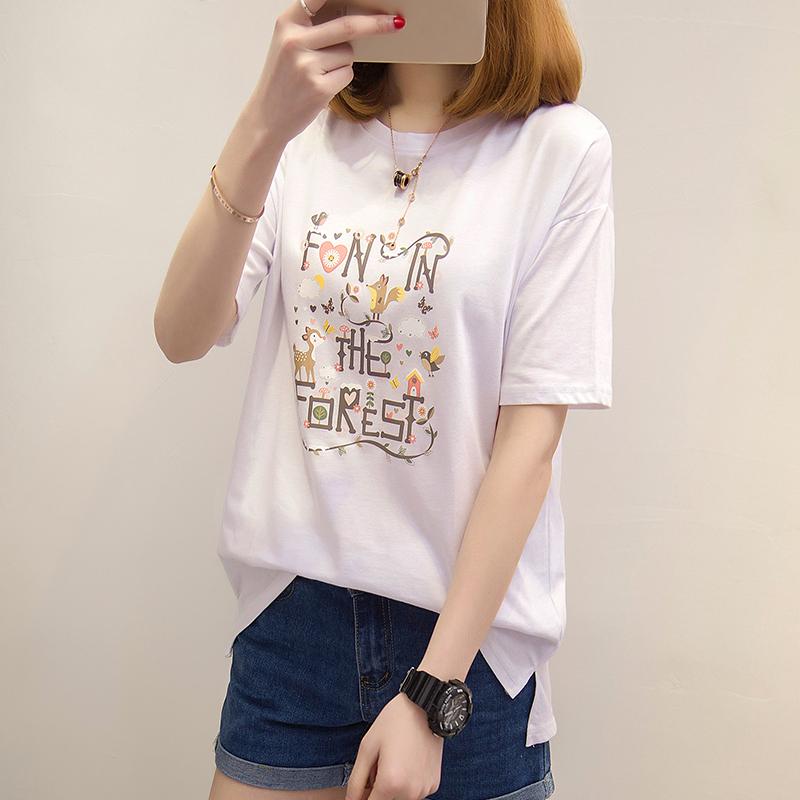 

2025 Летние корейские футболки с коротким рукавом для женщин с милым мультяшным принтом, повседневные свободные футболки Harajuku для студентов Y2k, уличные топы XXL