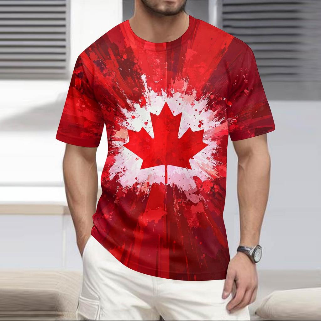 T-shirt Top Décontracté à Col Rond et Manches Courtes Imprimé Plage Hawaïen pour Homme