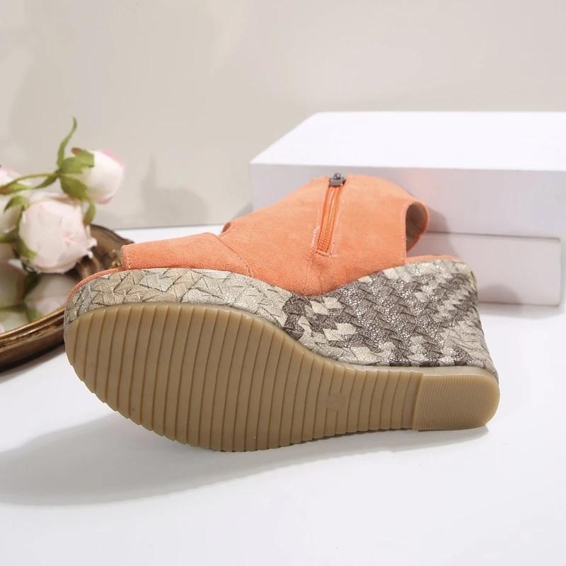 Fashion Summer Sexy Elegant Platform Wedges Open Toe Ladies Shoes Khaki Suede Leather Women's 10cm Ultra High Heels Hollow Out Sandals