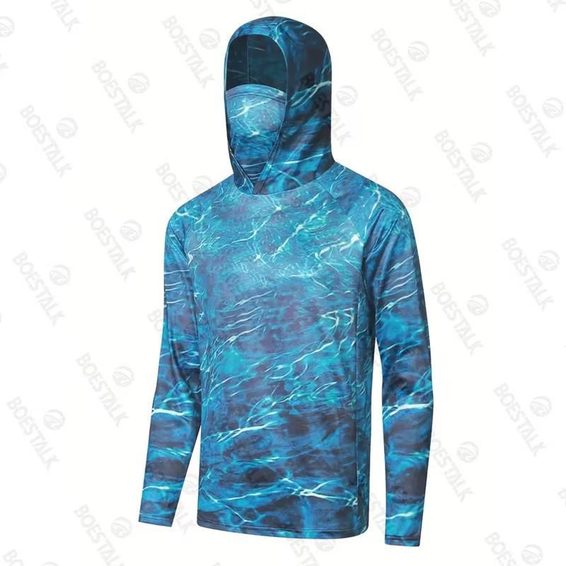 

Men s UPF 50+ Long-Sleeve Hooded Fishing Shirt with UV Protection and Lure Sea Design M