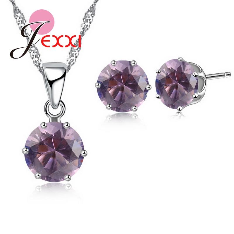 17 Colors Silver Color Jewelry Sets Classical Engagement CZ Diomand Earrings+Necklace For Women Gift