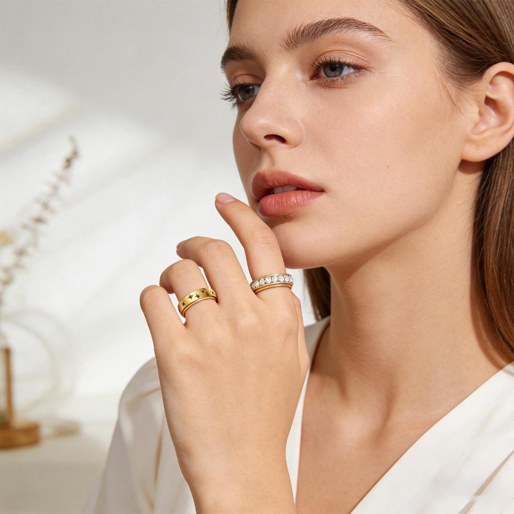 Women's Stainless Steel Diamond-Inlaid Decompression Ring Set - Versatile & Stylish Multiple Styles