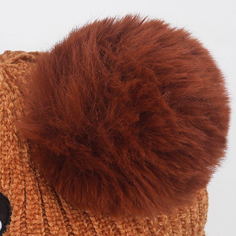 Hooded Scarf Bear Knitted Hat Winter Pompom Baby Hat Fleece Lining Earflap Cap Toddler Beanie