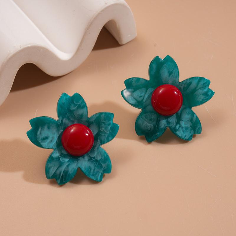 Vintage Resin Blend Flower Geometric Stud Earrings for Women Personality Flower Irregular Temperament Earrings Aesthetic Jewelry