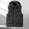 Men Winter Waistcoat Hooded Sleeveless Thick Solid Color Cardigan Padded Windproof Warm Smooth Pockets Drawstring Men Winter Vest Coat
