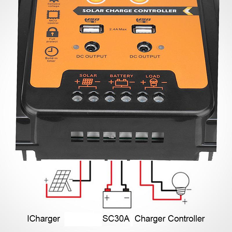 Régulateur Solaire MPPT 30A/50A/70A - Double USB, Écran LCD, 12V/24V Auto, Protections Complètes