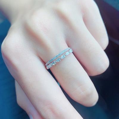 Korean Version Lacy Double Zircon Girls Ring Niche Diamond Encrusted Pierced Flower Ring Valentines Day Wedding Ring
