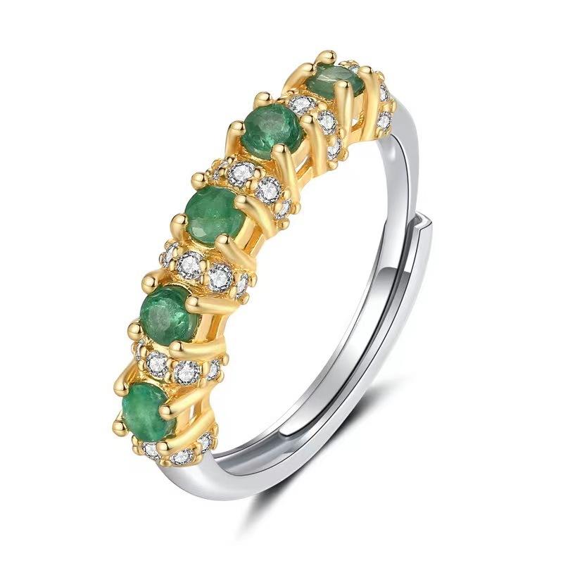 SACE GEMS 925 Sterling Silver 3MM Natual Emerald Rings for Women Engagement Cocktail Party  Jewelry