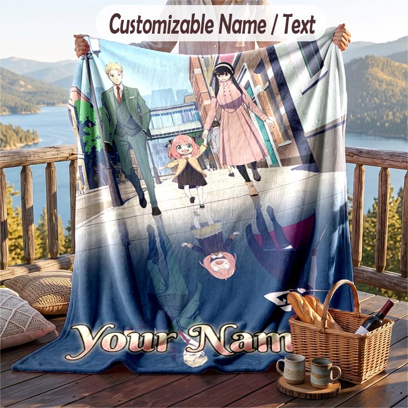 Personalized Flannel Throw Blanket,Spy × Family Custom Printed Name, Cozy Plush Blanket For Home Use