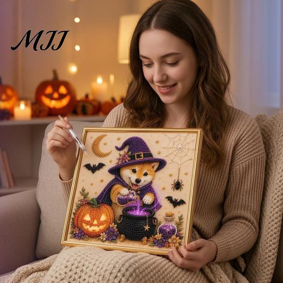 Therapeutic Art for Beginners Halloween Faux Pearl Painting Kit, Puppy Ghost 3D Craft Unique Handmade Gift Idea Adults Beginners, Home Wall Decor, DIY