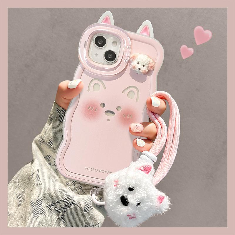 Cute puppy doll lanyard suitable for mobile phone case iphone double bracket new model