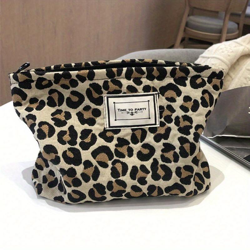 Leopard Print Zippered Makeup Bag Y2K Aesthetic Large Capacity Makeup Bag Toiletry Bag Purse Makeup Bag Makeup Pouch Skincare Bag Toiletry Bag Packing
