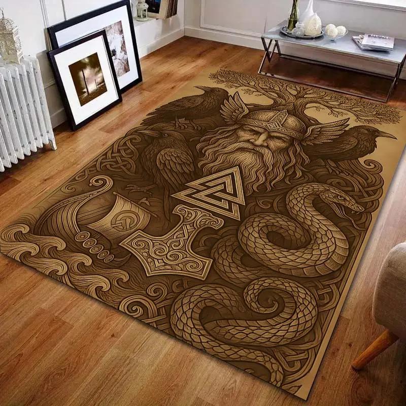 3D Retro Viking Print Carpet for Bedroom Living Room Bedside Sofa Floor Mat Modern Home Decor Area Rug Multi Size Fast Arrive