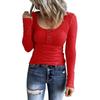 Autumn Women's Button Vest Color V-neck Fashion Long Sleeved T-shirt Top