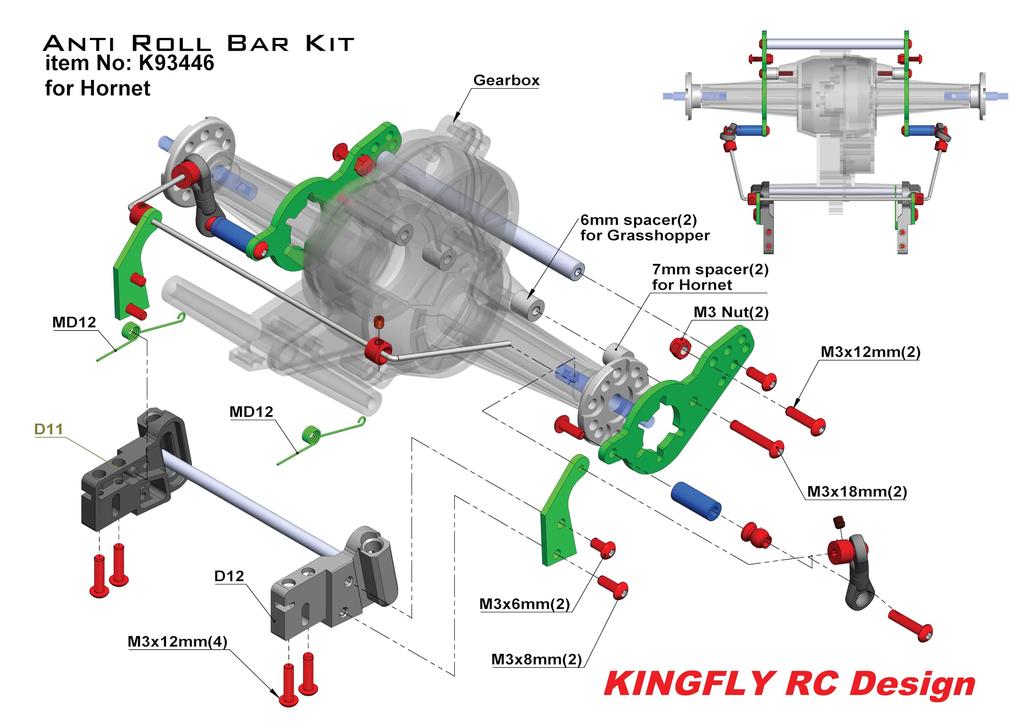 KF OP Parts Rear Stabilizer Rod Set for Tamiya 1/10 Grasshopper Anti-Roll Bar