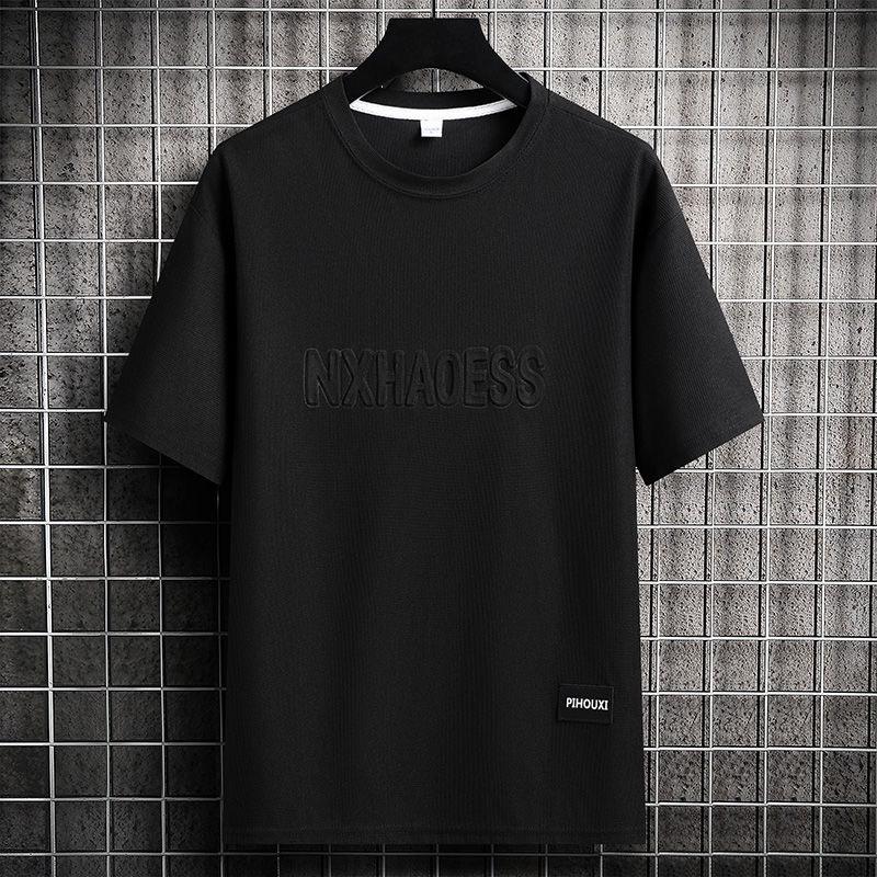 Men's Summer Trend Short Sleeve Ice Silk T-Shirt with Steel Stamp Print