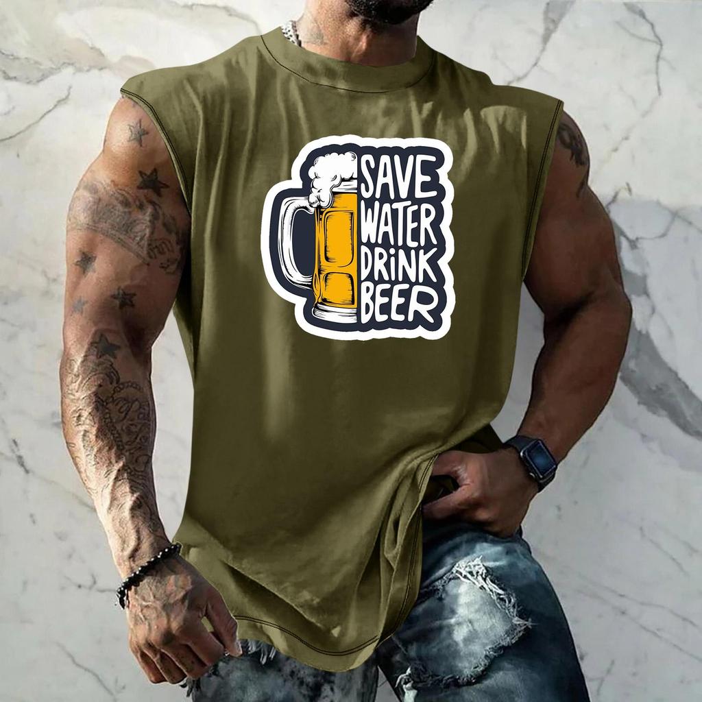Men Sleeveless Tank Top Loose Fit Casual Streetwear Graphic Print Muscle Shirt Summer Beach Holiday Workout Gym Vest