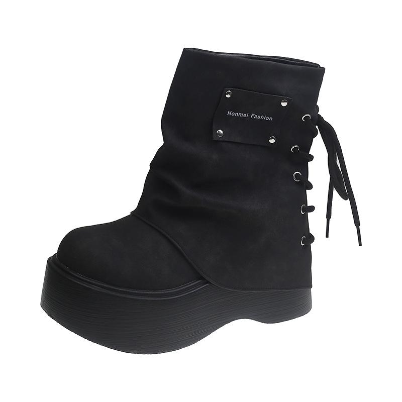 2025 New Autumn Black Popular Locomotive Looks Thin and Increases Height Thick-soled Martin Boots Women's Pants Tube Boots Small Short Boots