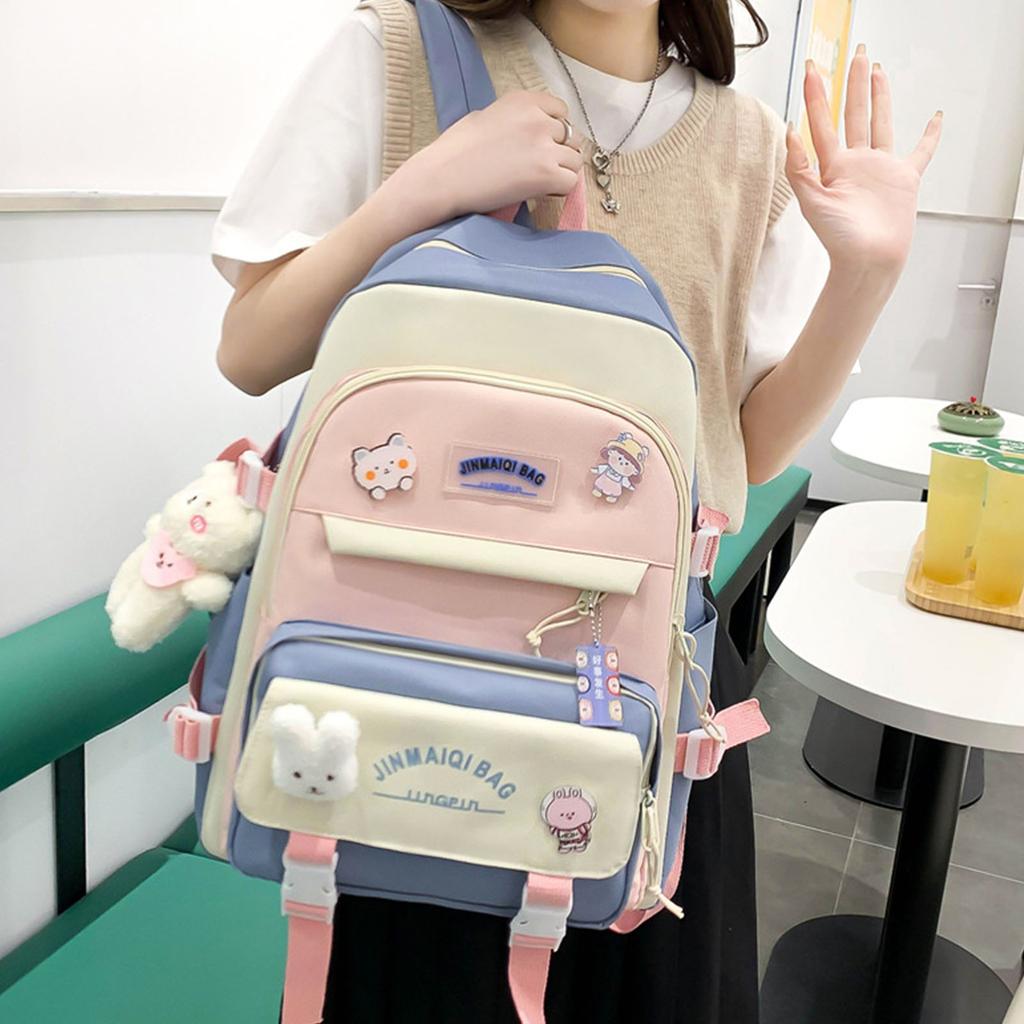 Girls School Bag Set Cute Lightweight Bookbag for Middle High School Students Women Travel Backpack Bear Pendant