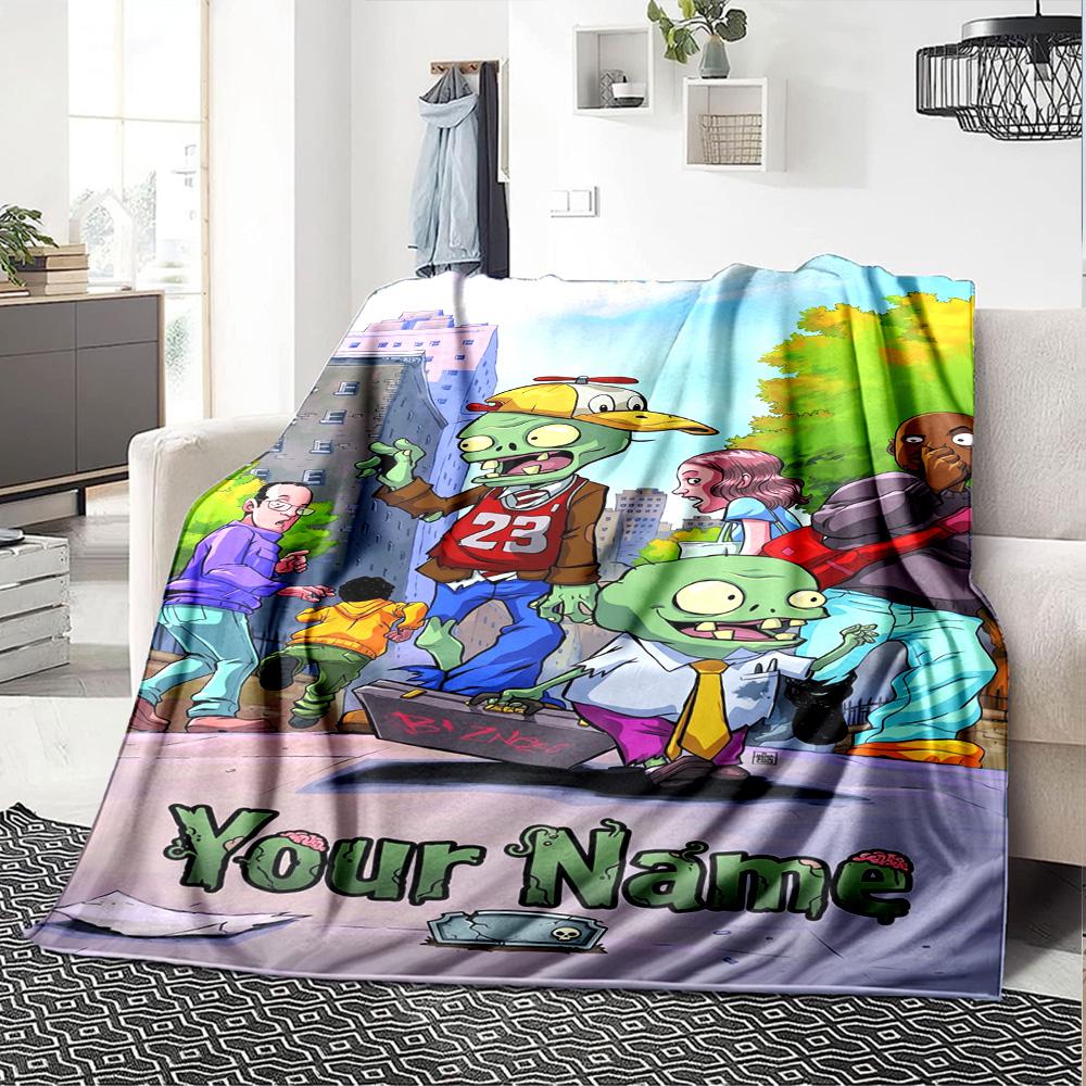 Plants Vs. Zombies Customize Text Blanket Lightweight Customizable Blanket Soft Cozy Versatile for Bed Bedding Sofa Living Room
