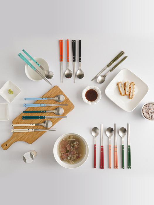 Surfinia French Bonbon Newlywed Spoon Set, Korean Stainless Steel Spoon and Chopsticks Sky