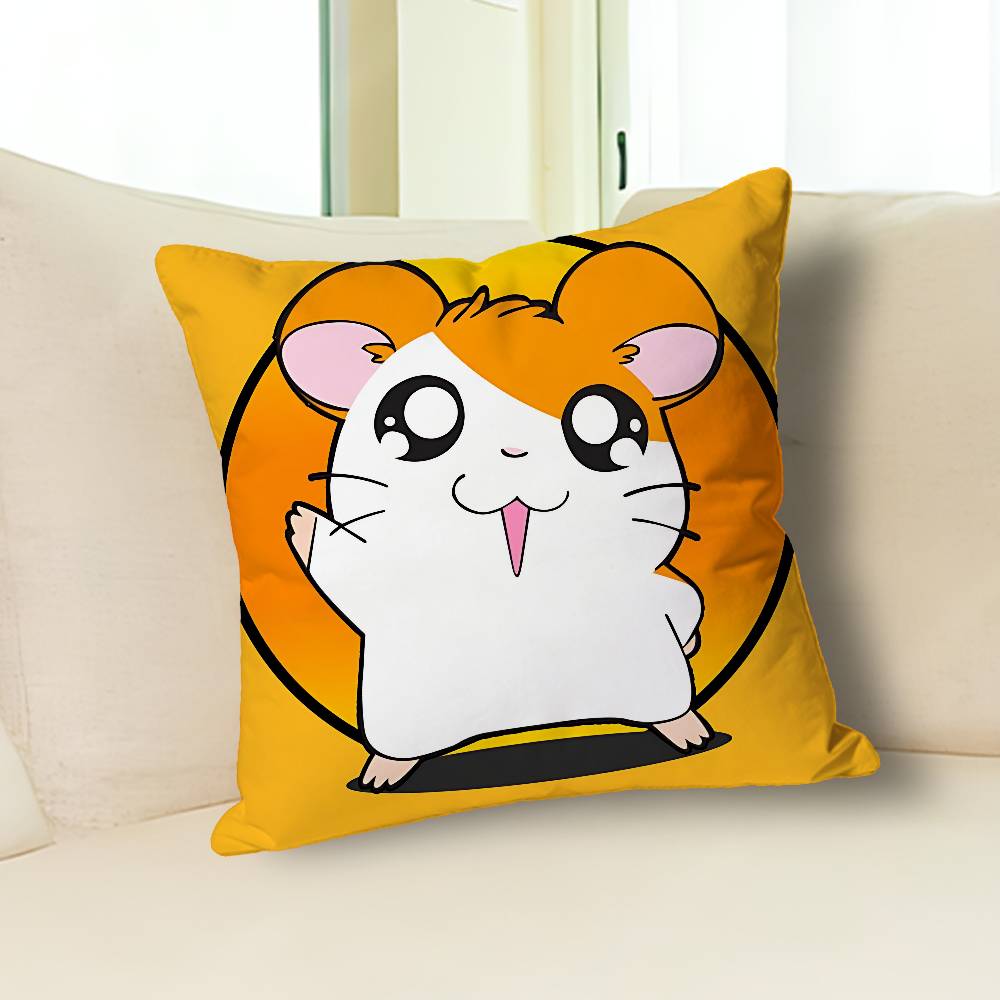 H-Hamtaros Cute Hamster Pillow Cases for Bedroom Living Room Sofa Home Decor Polyester Cushion Cover with Zipper