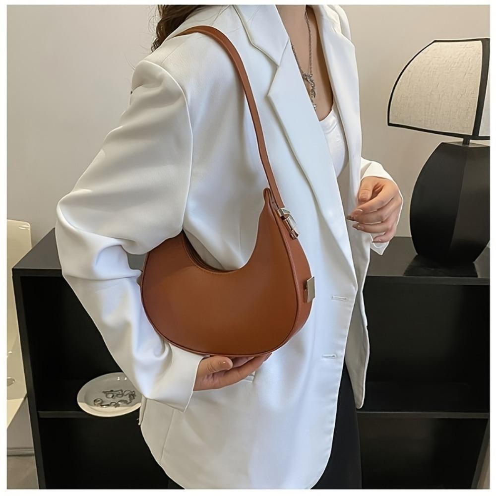 Chic Crescent Moon Shoulder Bag for Women - Versatile & Trendy, Faux Leather Underarm Purse In Light Yellow/Caramel/White/Black