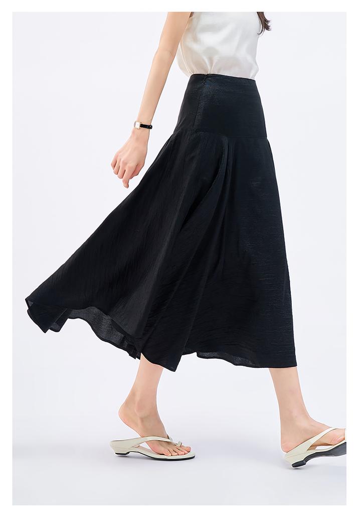 Light luxury acetic acid half skirt for women, flowing and irregular high waisted A-line skirt