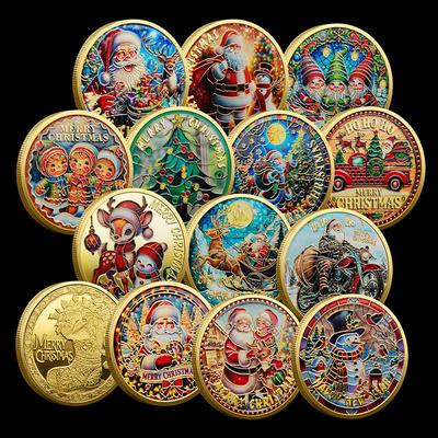 Santa Claus Commemorative Coins, Colored Embossed Commemorative Badges Christmas Gifts Colored Gold and Silver Coins, Christmas Gifts