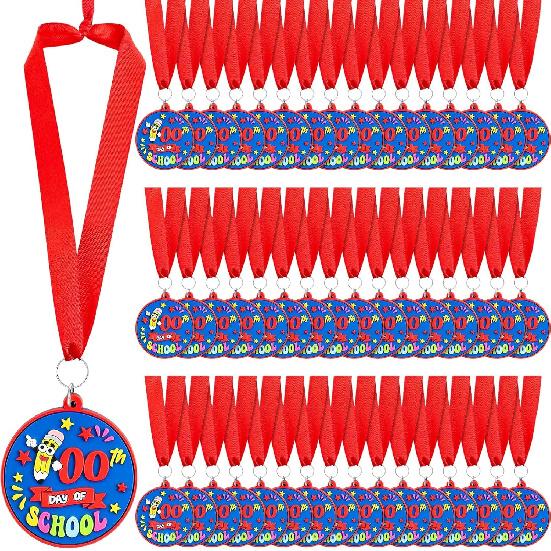 Поен 48 шт. Медали-награды «Счастливые 100 дней в школе» 1,97   Резина Медали «100-й день в школе» для награждения детей с лентой 29,5  Канцелярские товары для класса 48