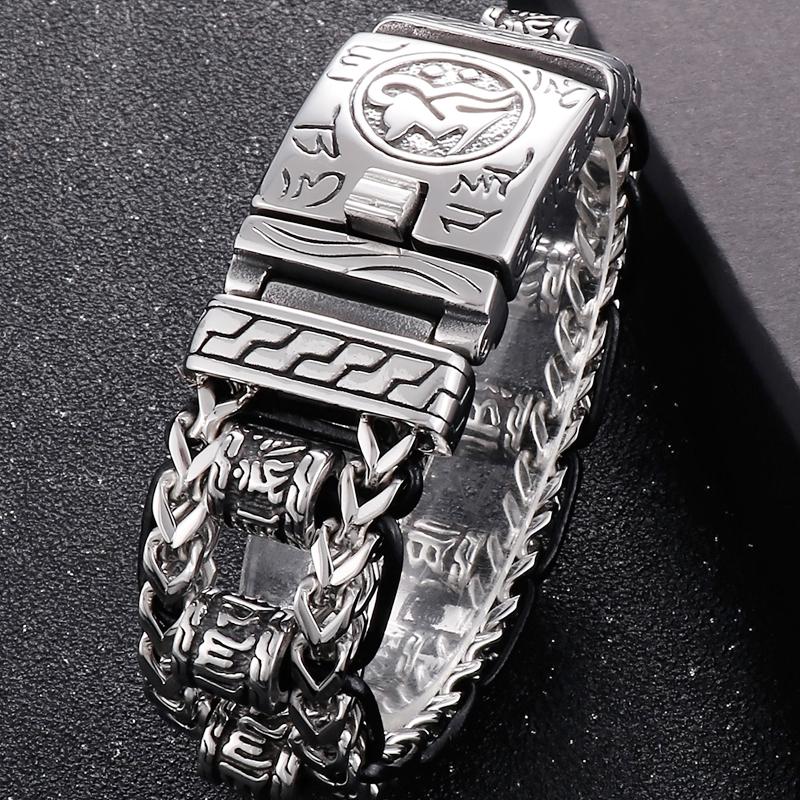 Religious Bracelet for Men 316L Stainless Steel 22MM Buddhist Scriptures Link Men's Bracelets Leather On Hand Jewelry Massive