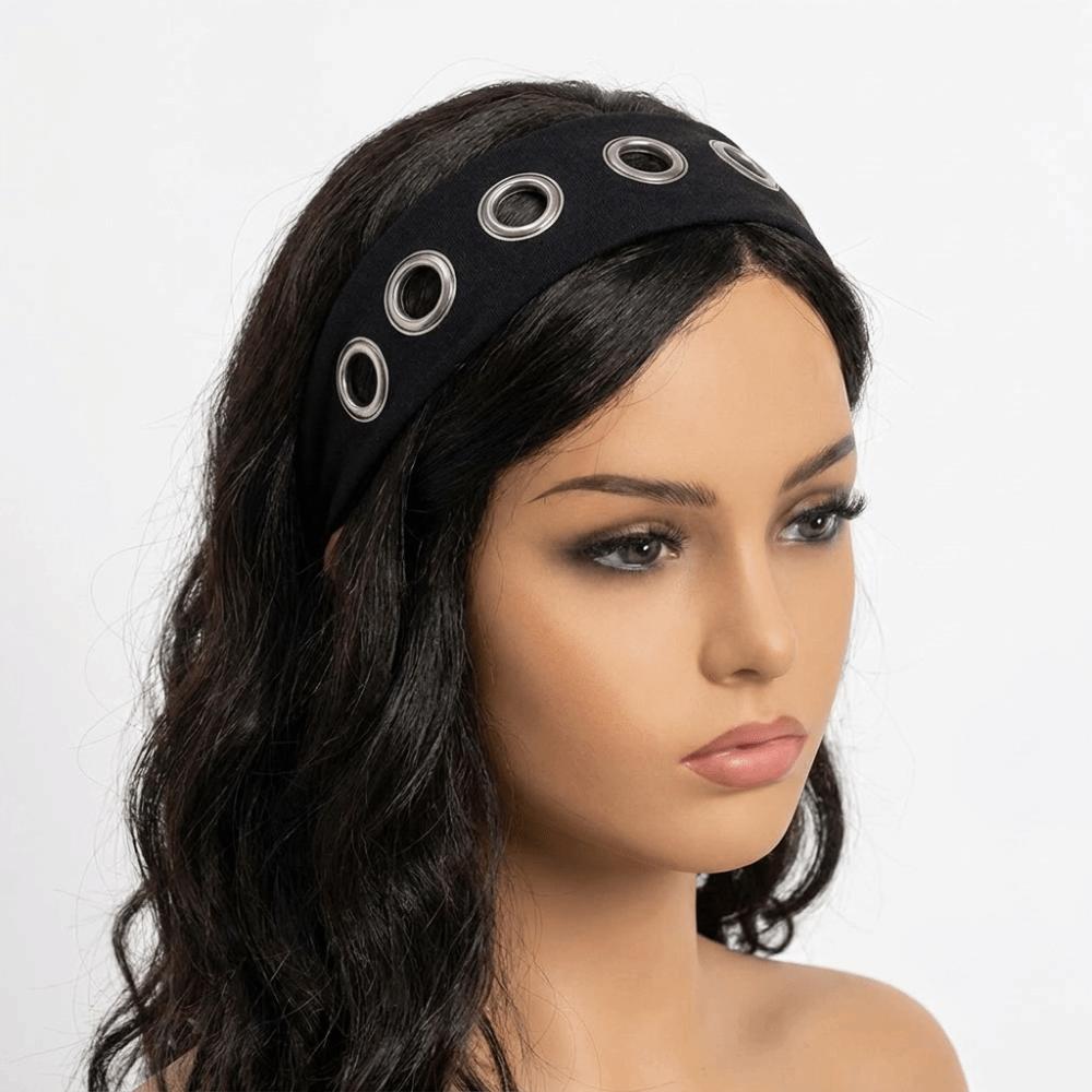 Solid Color Hollow Metal Headband Grommet Yoga Elastic Hair Band Women