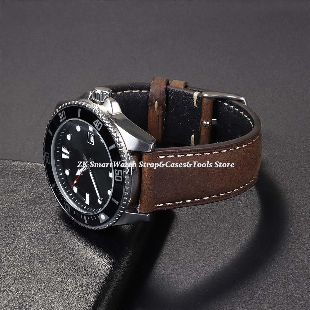 Genuine Calfskin Leather Watchband for Omega Business Watch Band for Seiko 18mm 20mm 22mm Handmade Stitching Cowhide Brown Strap