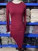European American Sexy Slimming Solid Color Hip-Hugging Dress - Long Sleeve, Round Neck, Drawstring, Slim Fit.