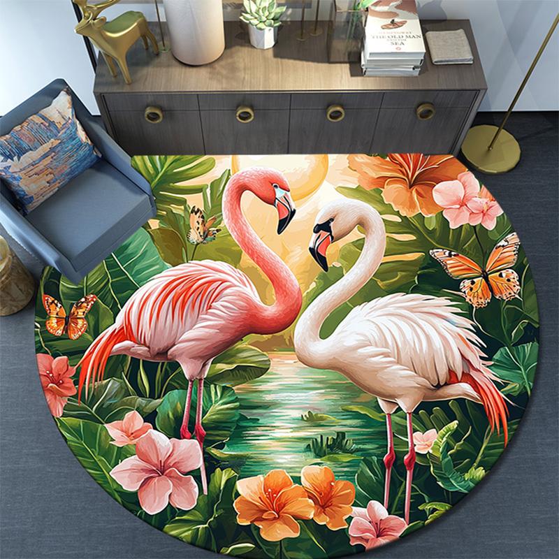 Flamingos Sunset Beach Round Area Rug,Carpet Rug for Living Room Bedroom Sofa Playroom Decor,Non-slip Floor Mat