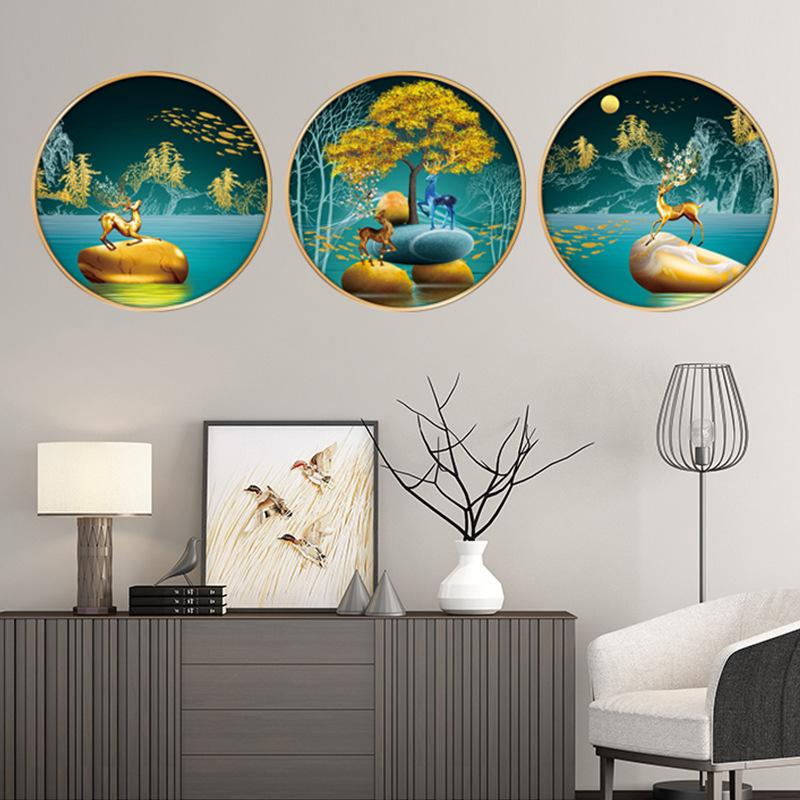 Creative Wall Sticker Chinese Style Lotus Flower Rich Deer Self-Adhesive Wall Stickers Entryway Living Room Porch Decoration Wall Decor Decals