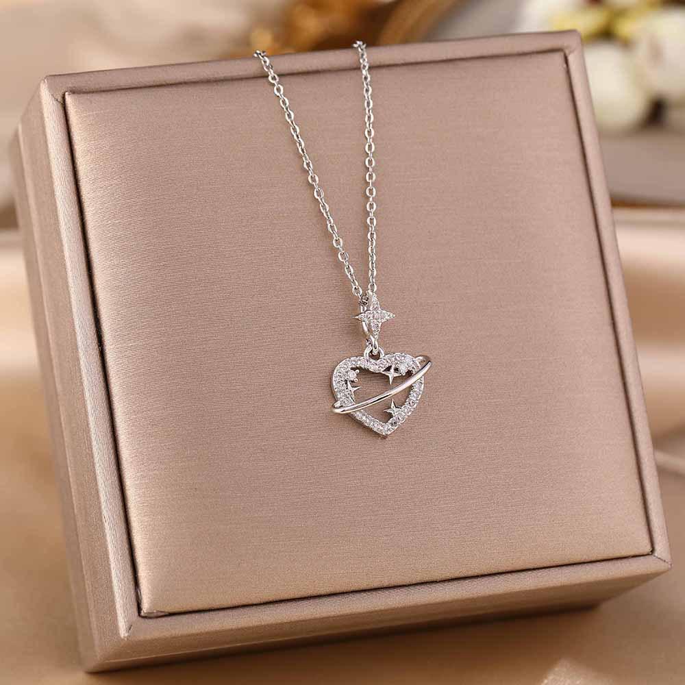 Women's Silver Titanium Steel Necklace with Micro-Inlaid Zircon - Elegant, Durable Clavicle Chain Jewelry