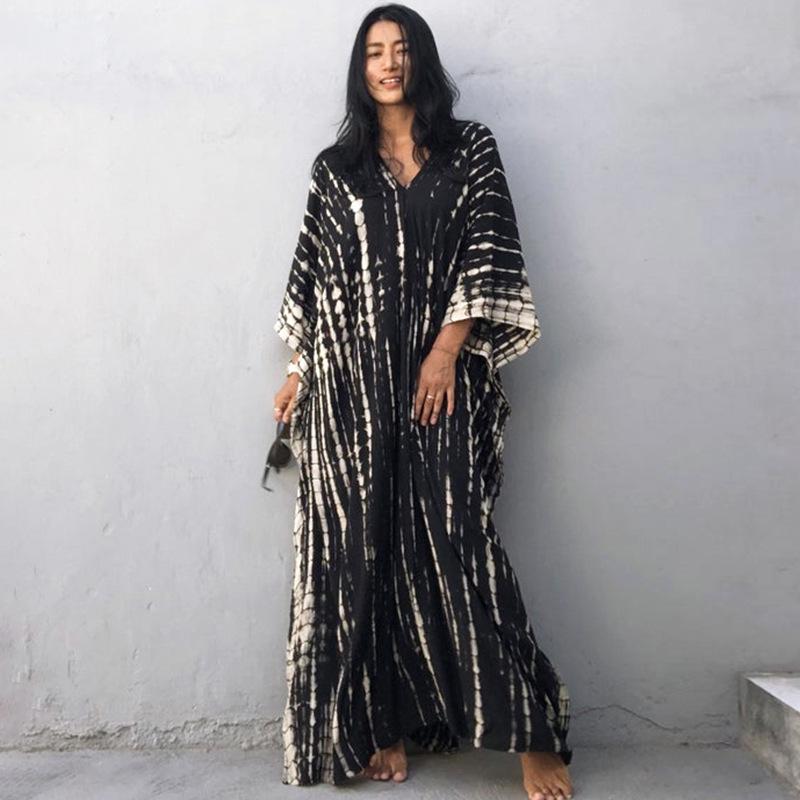 Avrupa & Amerikan Batik Rayon Plaj Elbisesi: Kadınlar İçin Bol, Uzun Sahil Tatili Bornozu ve Güneş Korumalı Tişörtlü Bikini Örtüsü