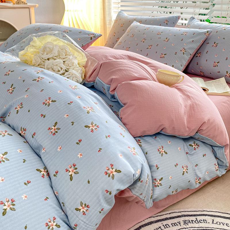 Super Soft Quilt Cover Four-piece Dormitory Bed Sheet Three-piece Washed Cotton Double-layer Yarn