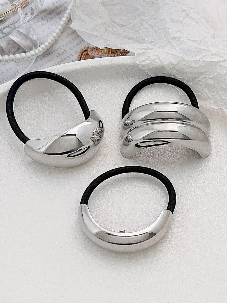 4Pcs Metal Circle Hair Cuff Elastic Hair Band Hair Ties Ponytail Holder Hair Rope Accessory for Women Girls